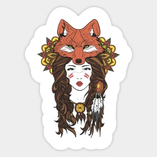 girl and fox colored design Sticker